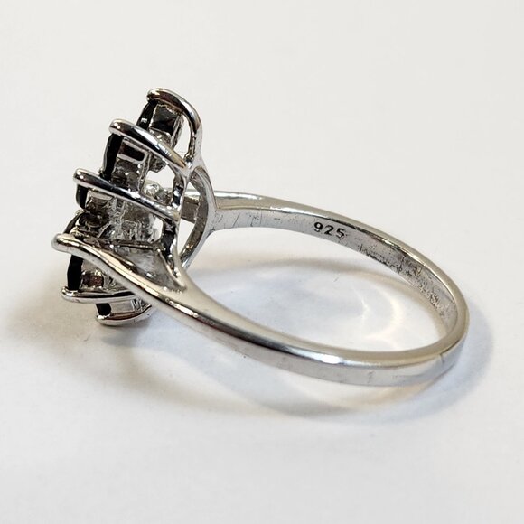 VTG Classic 925 Silver Natural Sapphire CZ Cluster Flower Ring Sz 7 & 10 - Picture 4 of 11